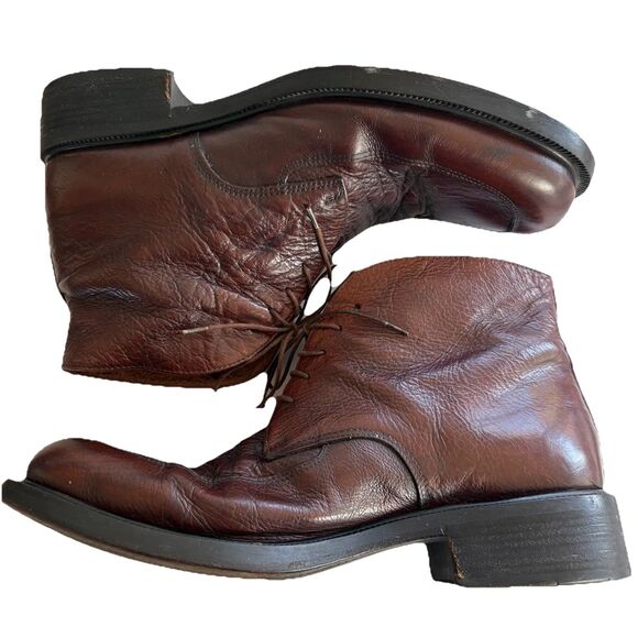 Vintage 90’s Chukka Boots Italian Leather BROWN EU Sz 44 ~ Made in Italy Lace Up main image 5